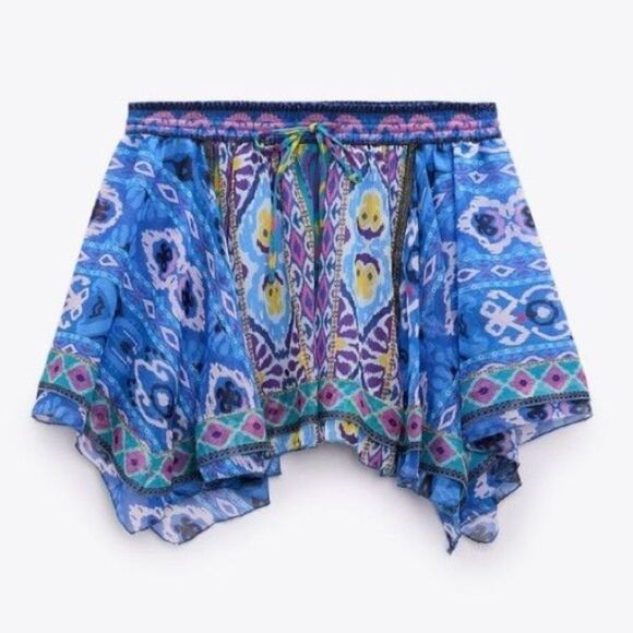 ZARA NWT Boho Mixed Prints Asymmetrical Hem Mini Skirt XS - Picture 2 of 16